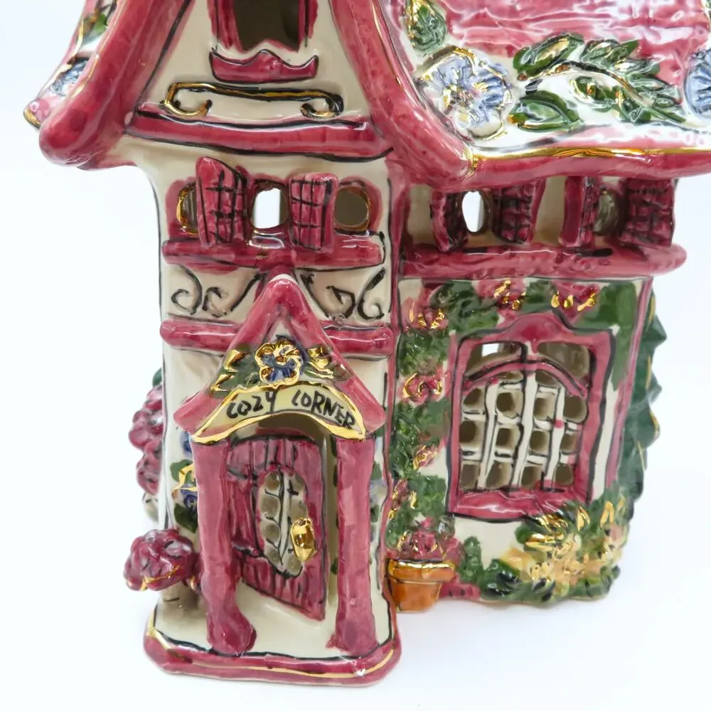 Blue Sky Clayworks Cozy Corner Tea Light House by Heather Goldminc 2000 Pink